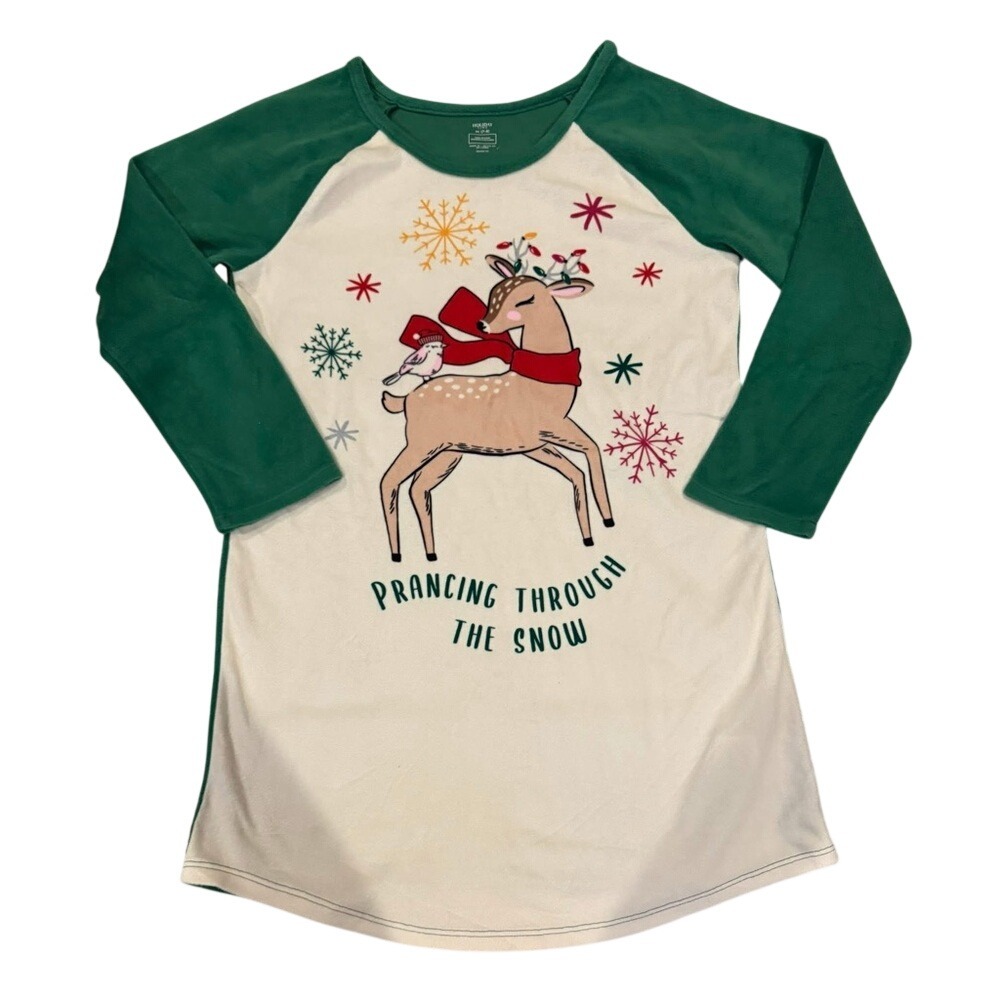 Holiday time M 7/8 night gown Green and‎ Cream Kids Christmas